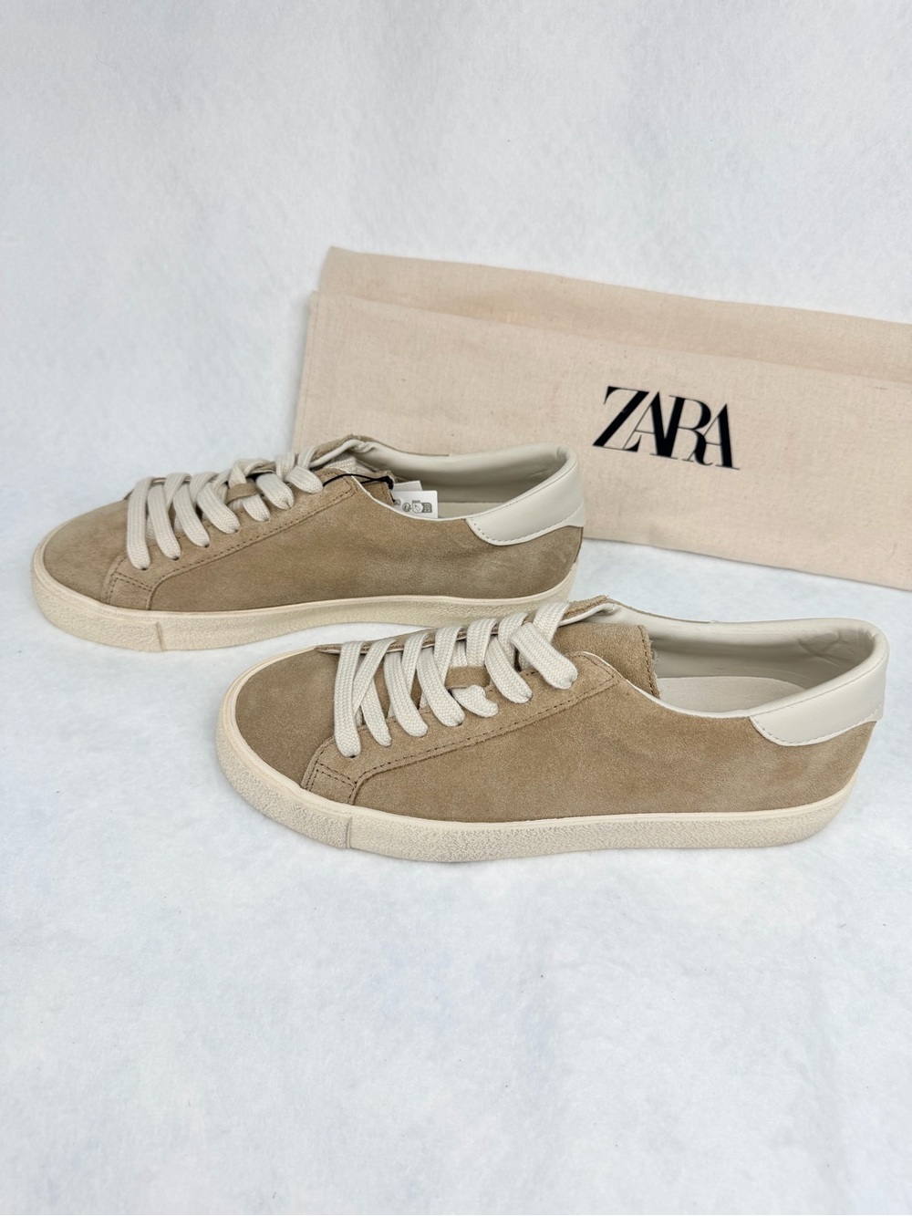 Zara Men's Leather Heel Detail Sneakers Sandy Brown Size 6  Brand New